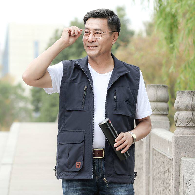 中老年马甲男士春秋多口袋工装背心户外休闲爸爸老头马甲秋季坎肩