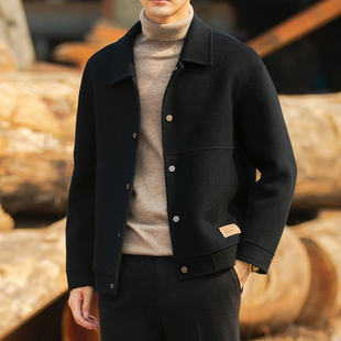 秋冬季双面羊毛呢子大衣男短款翻领休闲羊绒夹克外套男装高端潮流