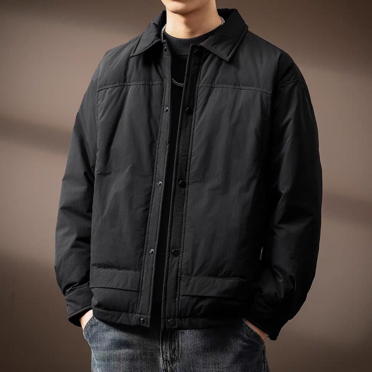 2025翻领男士羽绒服新款休闲高级感轻薄棉服冬季夹克短款休闲外套