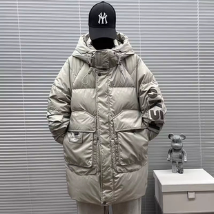 派克羽绒服男士中长款2025新款秋冬季加厚高中青少年学生潮牌外套