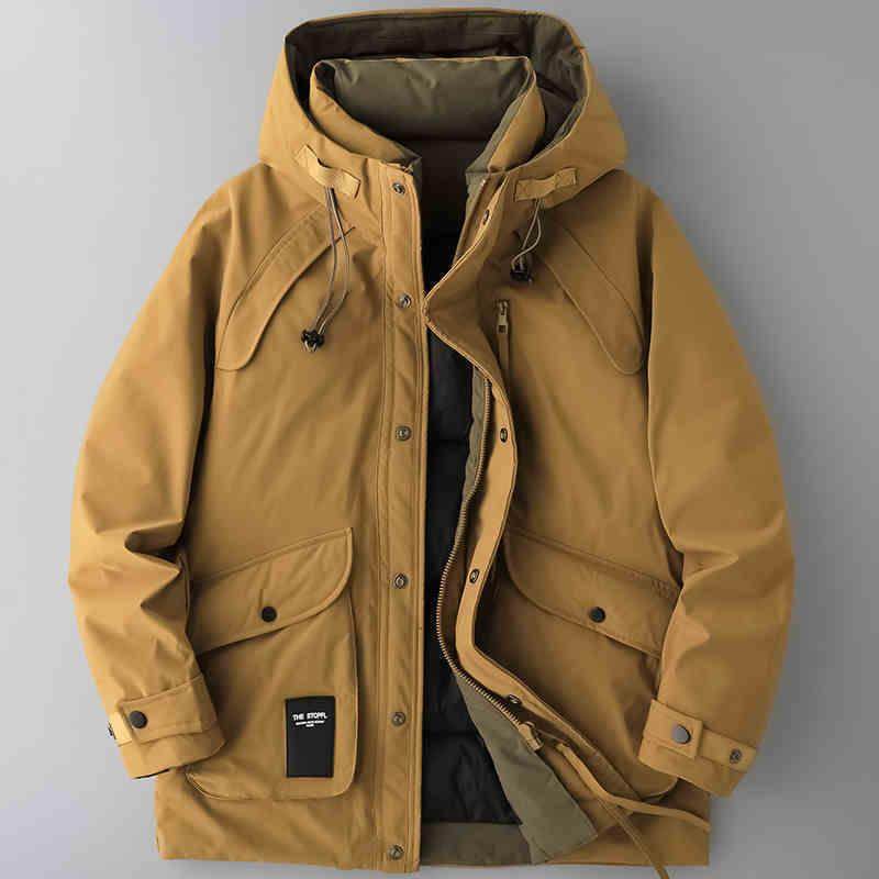 点霸重磅潮牌工装连帽羽绒服男士中长款冬季加厚保暖大码羽绒外套