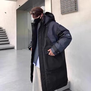 2025GM冬季大爆款拼接连帽羽绒服男中长款潮牌胖子加肥加大码外套