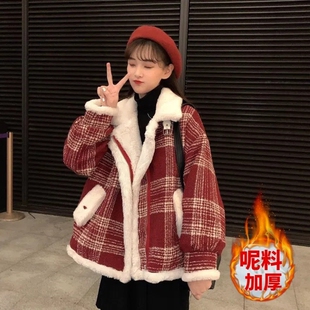 2023年秋冬季新款毛绒呢子加厚大衣小个子女士短外套女装显高棉服