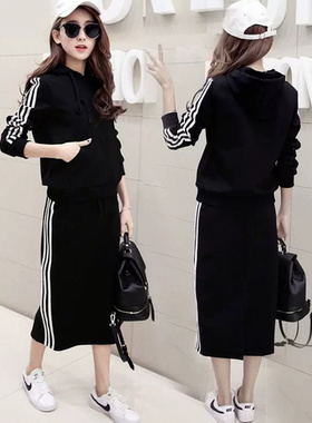 卫衣半身裙套装裙女2024春秋新时尚连帽休闲运动遮肚子显瘦两件套