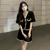 两件套装 大码 微胖妹妹MM茶系穿搭温柔小香风遮肉显瘦短裤 夏季 女装