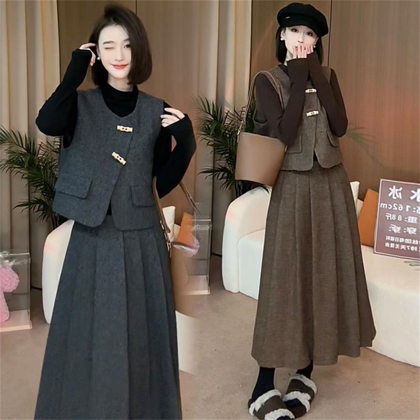 小香风马甲套装裙女2025秋冬新款气质穿搭轻奢高级感半身裙三件套,女装/女士精品,时尚套装,淘宝优惠券,粉丝福利购,淘宝优惠卷