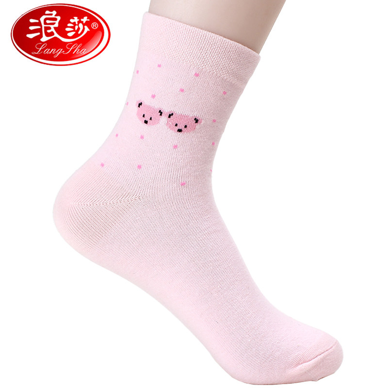 6双 袜子女冬100%纯棉秋冬款全棉吸汗防臭运动袜中筒袜浪莎女短袜