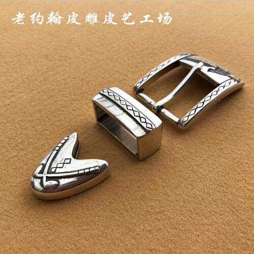 男式高尔夫30mm三件套镀银皮带扣