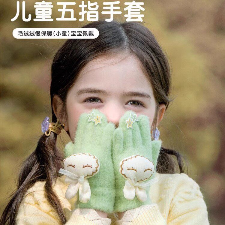秋冬季儿童手套可爱保暖女孩5兔子加厚加绒分指套婴童幼儿五指套2
