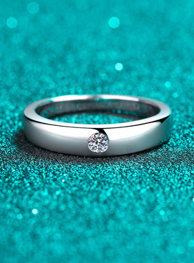 S925纯银戒指女 莫桑石情侣戒指通用款指环小红书同款