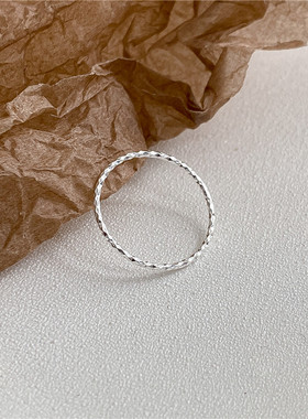 白银色敲闪S925纯银个性车花戒指女时尚韩版指环潮人手饰品