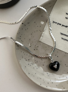 S925纯银韩版小众设计感爱心滴油吊坠韩版时尚简约个性锁骨链