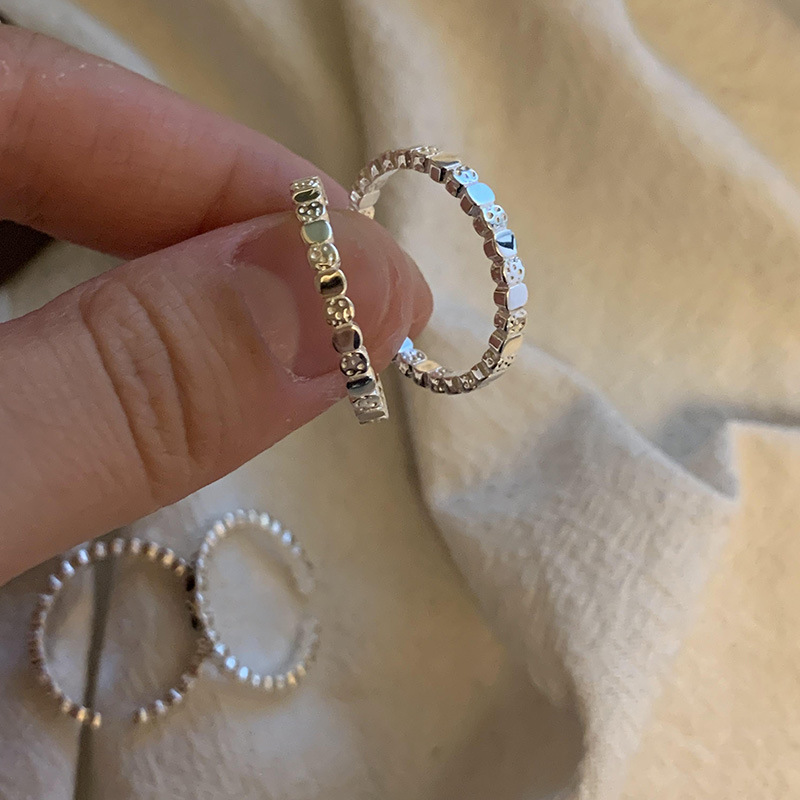 S925纯银方块肌理细戒指女2023年新款潮指环小众设计个性韩国