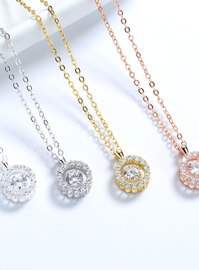 跳动的心 灵动项链女s925纯银圆形吊坠银饰品批发简约时尚锁骨链