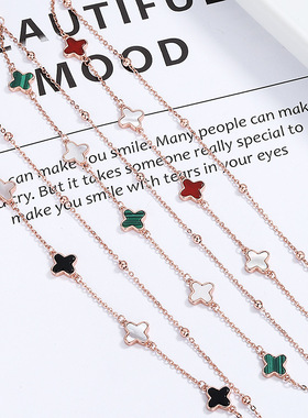 925纯银五花四叶草双层手链女小众ing轻奢白贝母黑玛瑙闺蜜手饰品