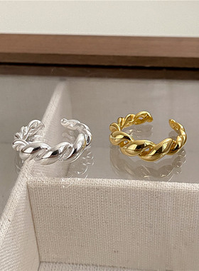 韩国S925纯银牛角包开口戒指女时尚个性ins小众设计食指女戒