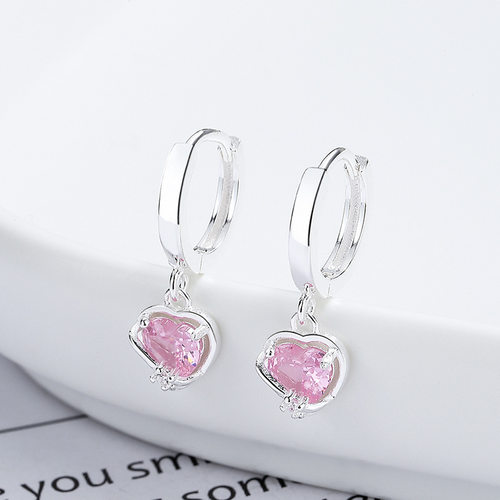 925纯银粉钻爱心套装女甜美少女心戒指简约百搭吊坠新款饰品