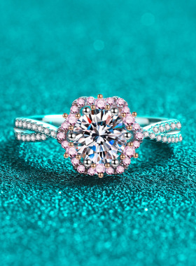 S925纯银戒指女莫桑石梅花指环分色玫瑰金色小红书同款