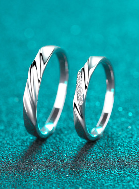 S925纯银情侣戒指女 莫桑石指环情人节礼物戒子小红书同款