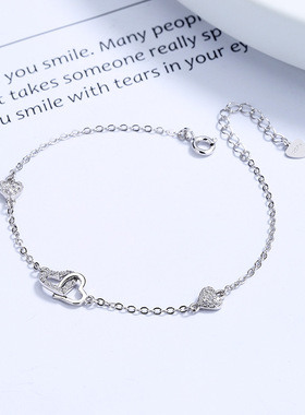 925纯银双爱心形相扣手链女韩版ins简约小众高级感闺蜜个性手饰品