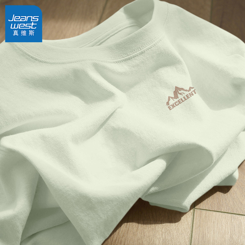 真维斯淡绿色t恤男款短袖2026新款美式潮流半袖男青少年体恤男士L