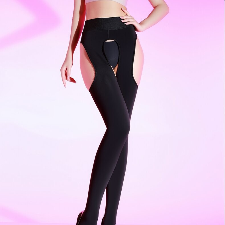 四面开档丝袜连裤性感加绒冬季加厚开档镂空打底裤女士大码水光袜