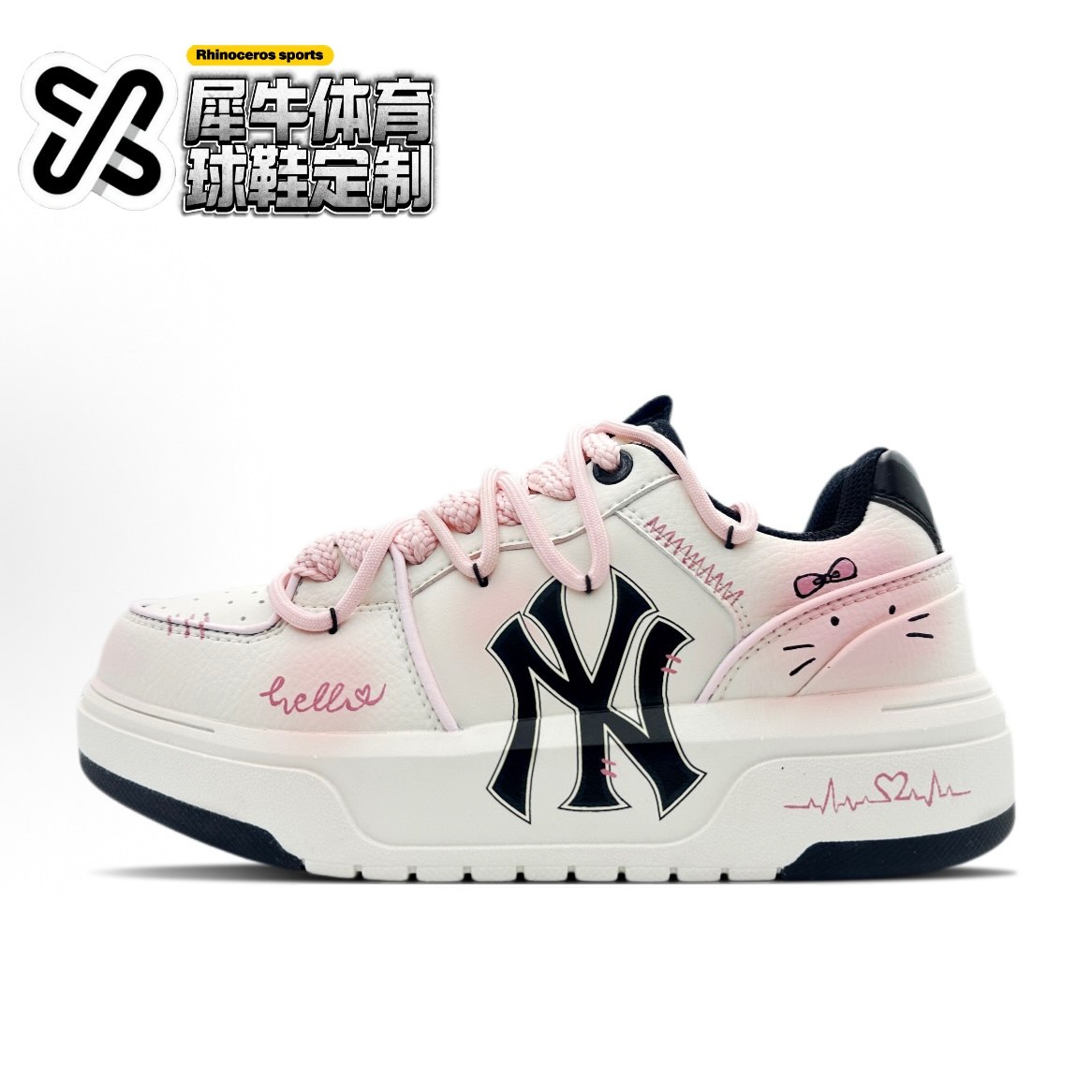 【定制球鞋】MLB Chunky Liner 喵喵来信 涂鸦 粉3ASXCA12N-50WHS