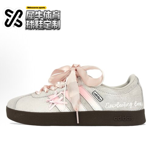 【定制球鞋】adidas VL COURT 春日芭蕾 丝带 涂鸦 灰粉 JS3003