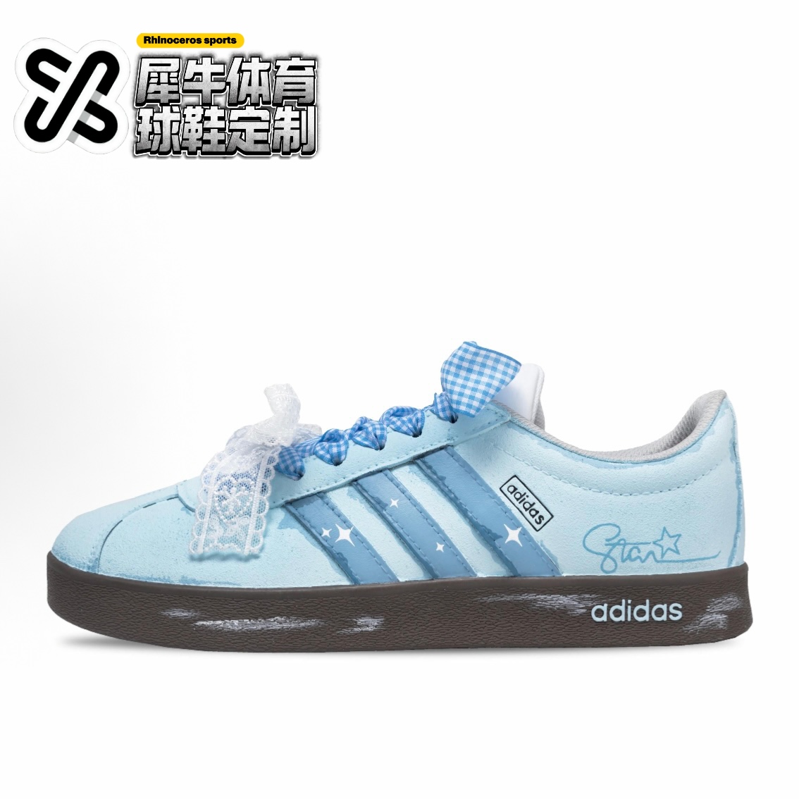【定制球鞋】adidas VL COURT 2.0 Star 清新 涂鸦 蓝色 JS3003