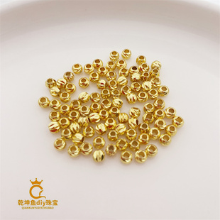 保色14K包金珠车轮横切花珠切圆珠手链项链手工串珠diy配件材料
