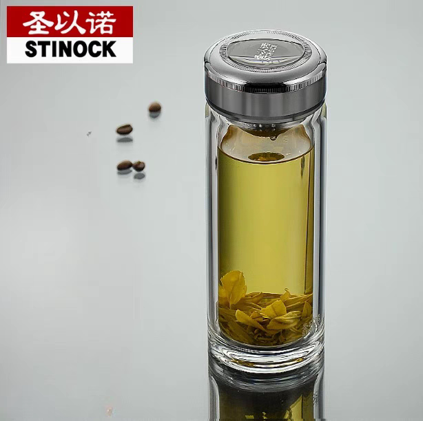 圣以诺双层玻璃杯男YN-242车载隔热泡茶高硼硅玻璃男女高档水杯子