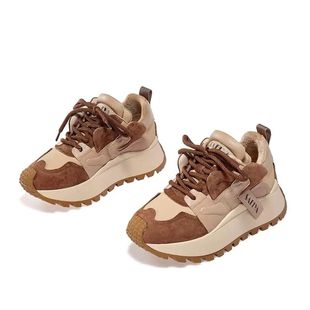 软底运动鞋 增高6CM真皮阿甘鞋 加绒保暖厚底老爹鞋 冬季 女2025新款