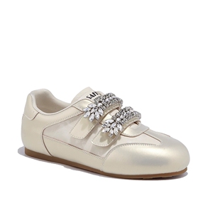 爆款时尚水钻小白鞋女款2026夏季新款圆头百搭魔术贴休闲德训鞋子