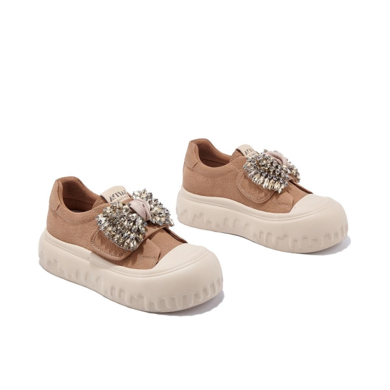 真皮水钻魔术贴厚底休闲鞋女款