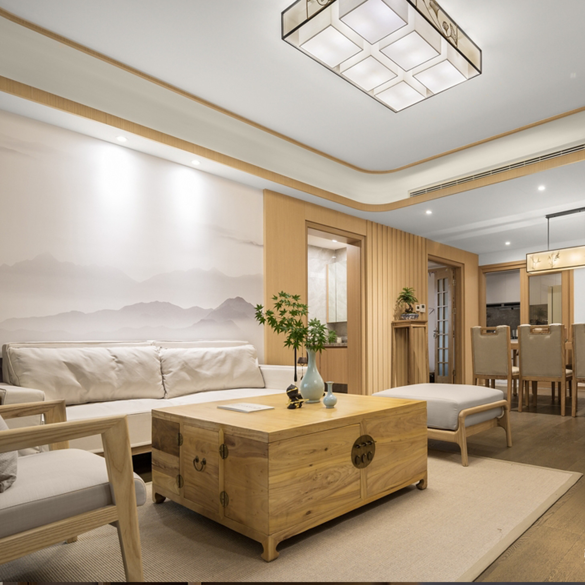 新中式实木客厅茶台复古小户型方形茶几创意民宿酒店深渊茶几定制
