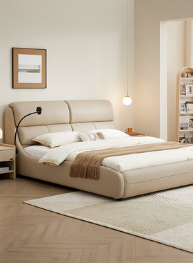 全友家居家具门店同款 93635 软包头层真黄牛皮艺双人床1.5 1.8米