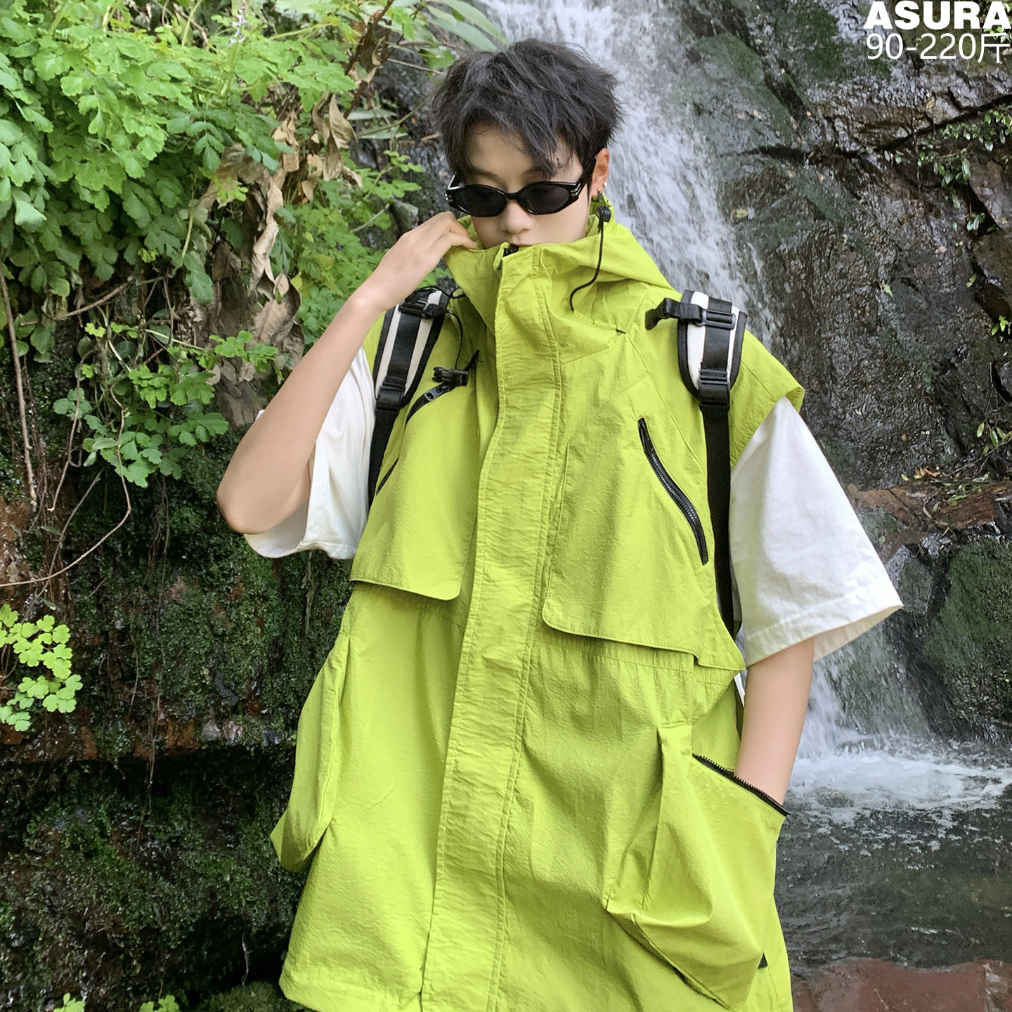 户外速干透气工装马甲男生加肥大码潮牌胖子宽松亮色登山露营马甲