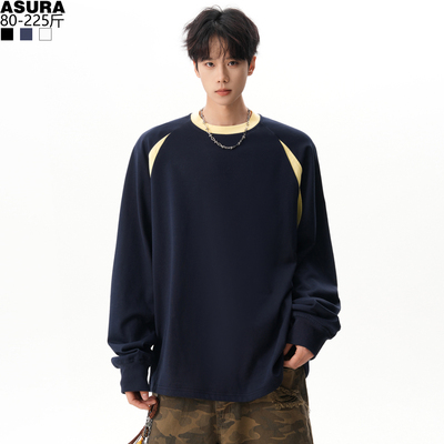 重磅索罗娜拼接长袖T恤男生加肥大码潮胖宽松春秋装打底衫cityboy