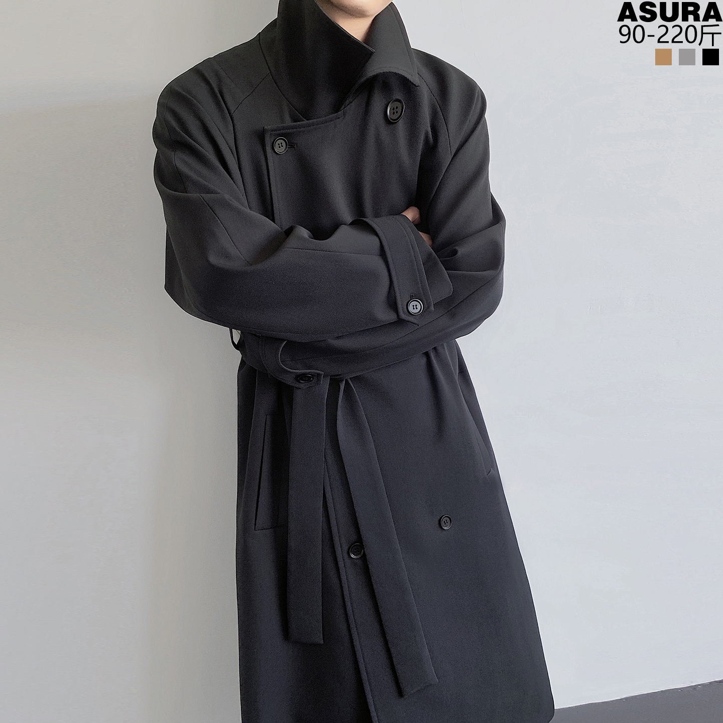 双排扣开衩风衣男女加肥加大码