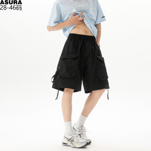 潮胖子宽松织带休闲裤 高质量速干工装 男加肥大码 五分裤 大口袋短裤