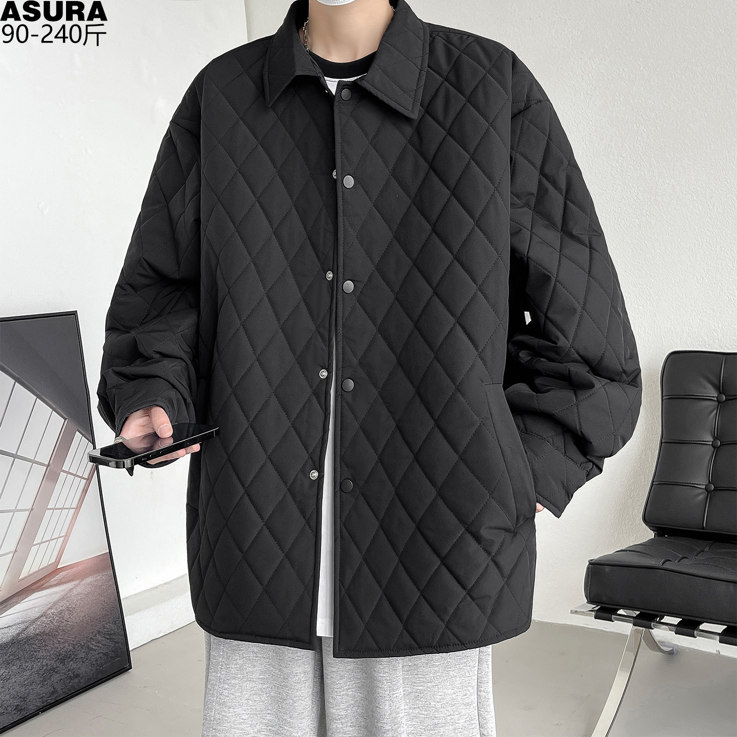 菱格轻薄棉衣棉服袄男女加肥加大码潮牌胖子宽松薄棉外套冬装百搭