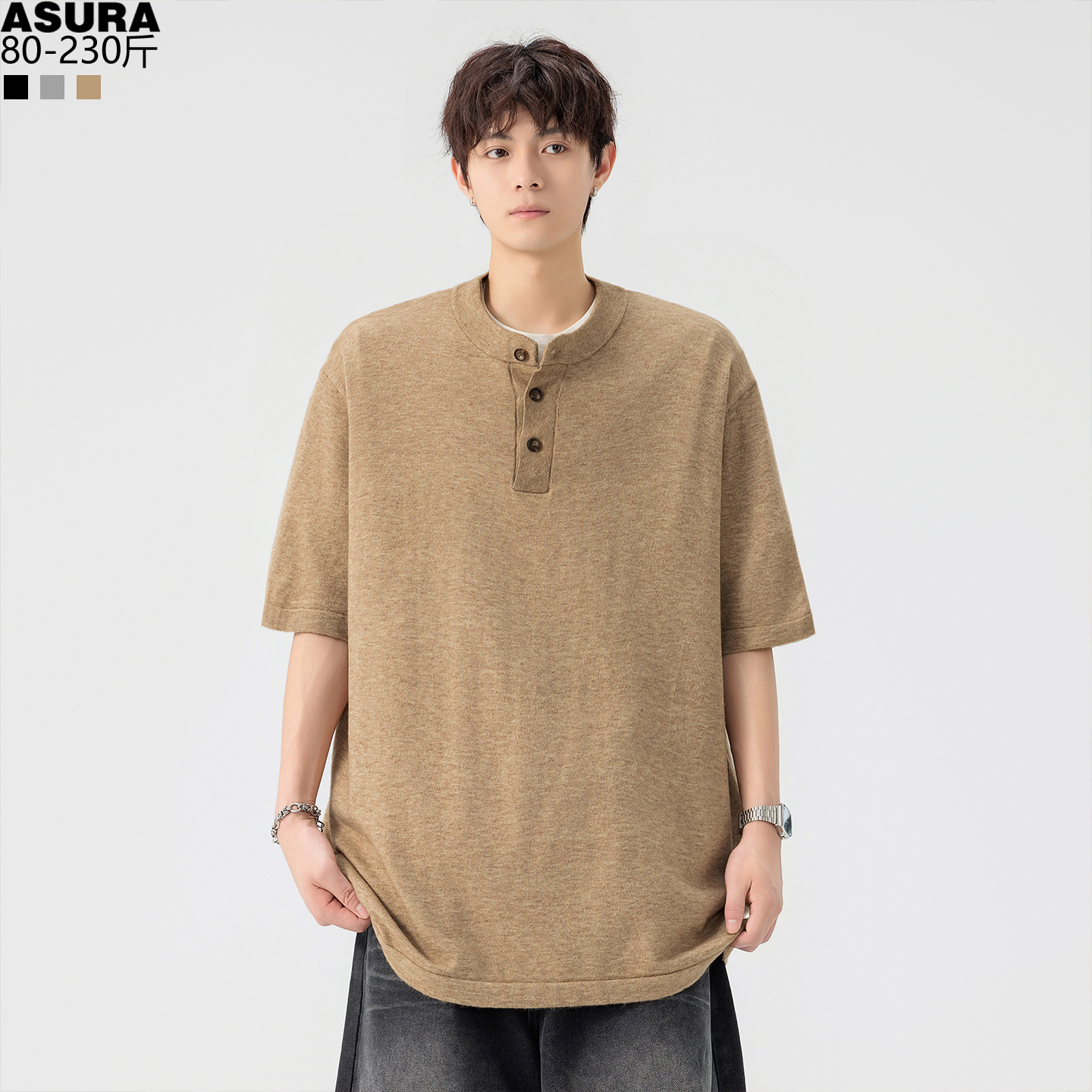 薄款简约正肩针织短袖T恤大码