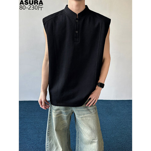 亨利领坎肩汗背心男加肥加大码潮流胖子宽松运动风格健身夏季帅气