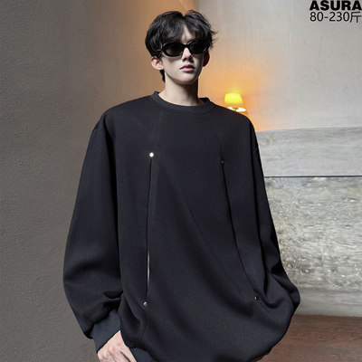 拼接破缝撞色卫衣男加肥加大码潮胖子宽松长袖T恤春季装小众外套