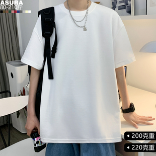 打底衫 200克220克薄款 潮胖子夏装 T恤男宽松加肥加大码 纯棉色短袖