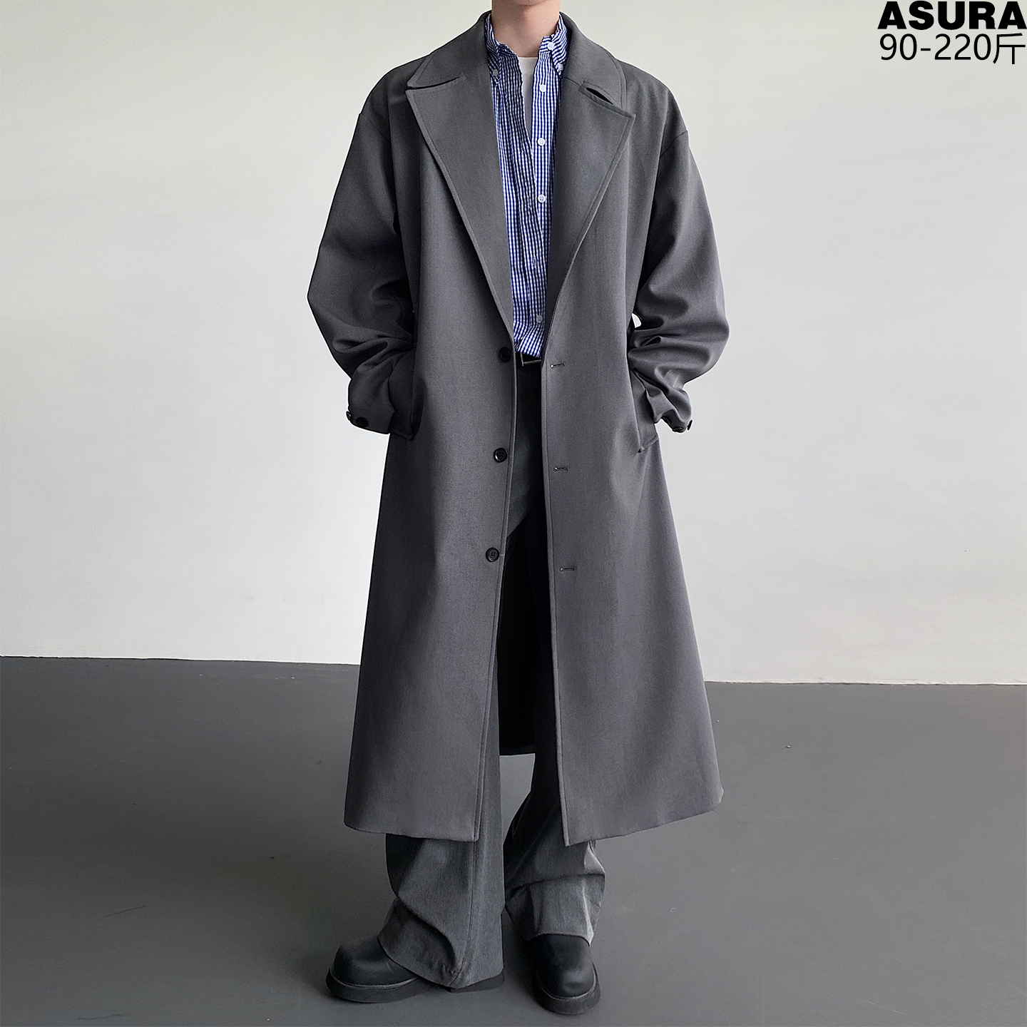 中长款后开叉风衣男加肥加大码潮流胖子宽松韩版百搭过膝秋季新款