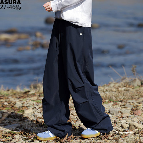 褶皱伞兵冲锋裤男加肥加大码潮流胖子宽松裤子美式薄工装街头春夏