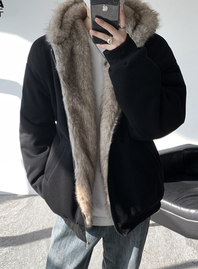 座山雕厚款连帽迷彩棉衣棉服袄男加肥加大码潮牌胖子宽松冬季保暖