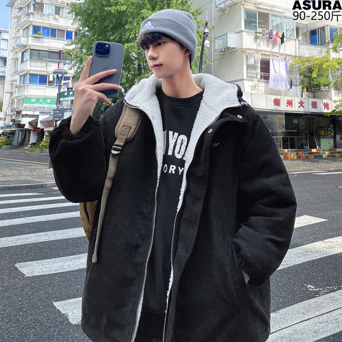 中长款毛内胆冬装棉衣棉服袄男加肥加大码潮胖子宽松百搭厚款时尚