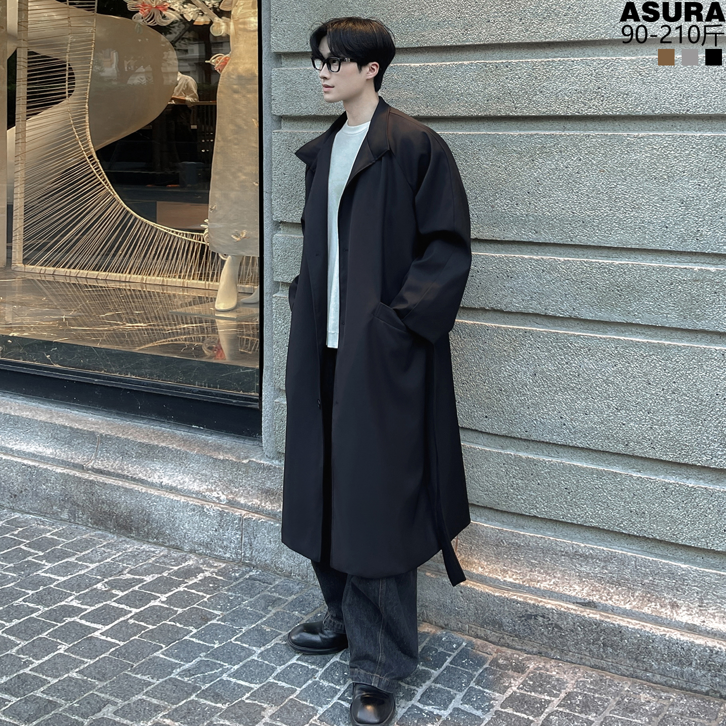 黑色中长款风衣男2025大码外套